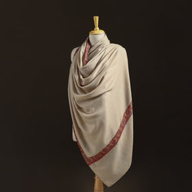 Beige - Kashmiri Sozni Hand Embroidered Pure Handwoven Merino Wool Shawl 08