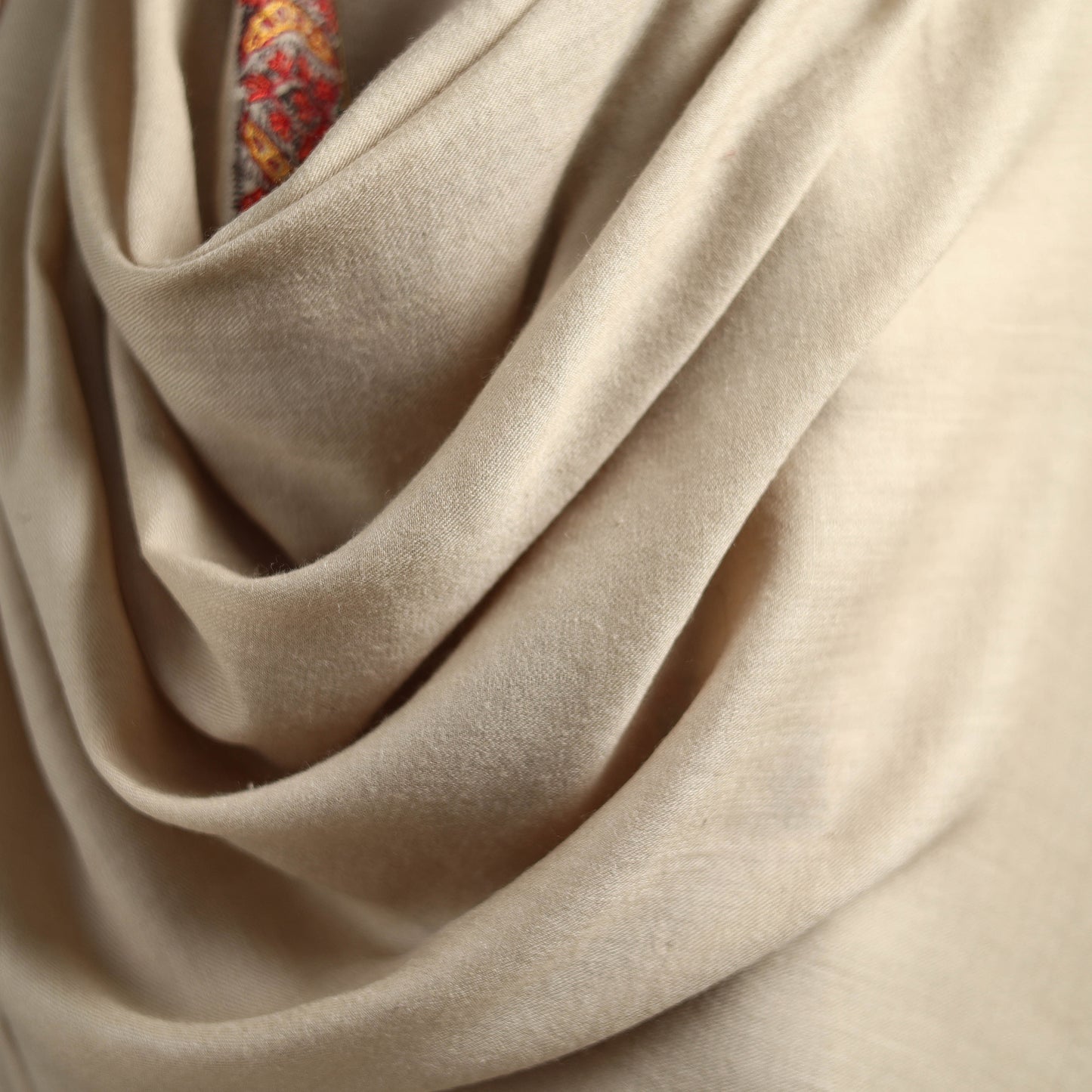 Beige - Kashmiri Sozni Hand Embroidered Pure Handwoven Merino Wool Shawl 08