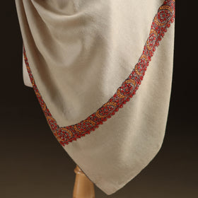 Beige - Kashmiri Sozni Hand Embroidered Pure Handwoven Merino Wool Shawl 08
