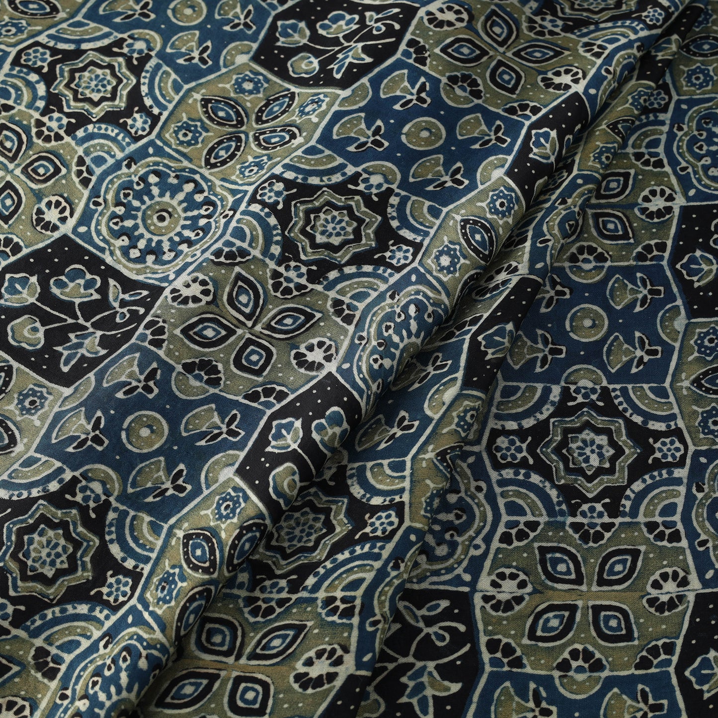 Blue - Modal Silk Ajrakh Print Fabric 14