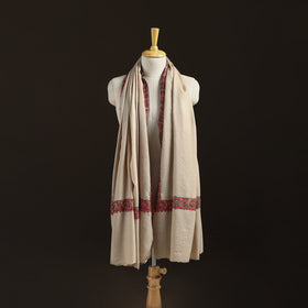 Beige - Kashmiri Sozni Hand Embroidered Pure Handwoven Merino Wool Shawl 08