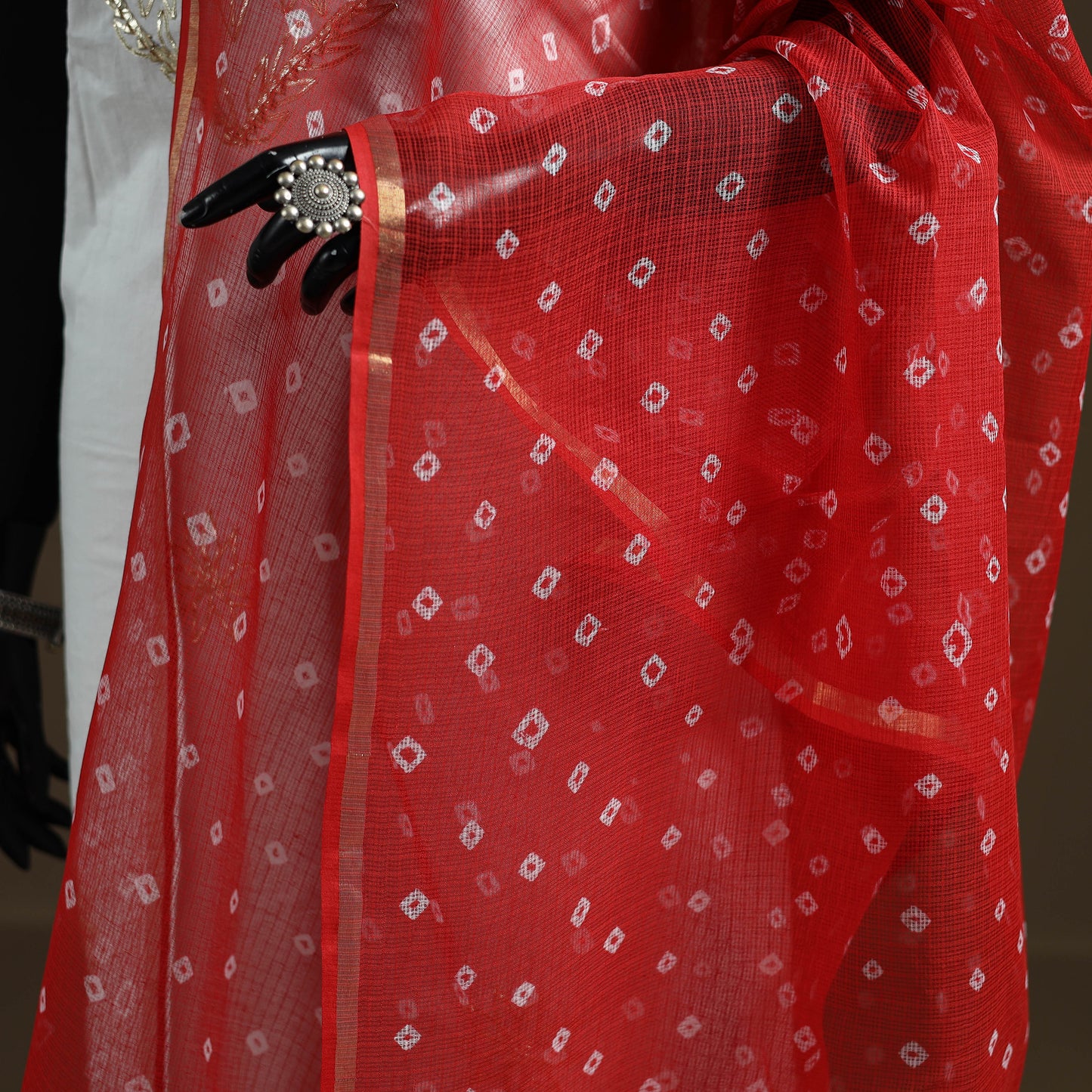 Orange - Bandhani Tie-Dye Kota Doria Cotton Dupatta 04