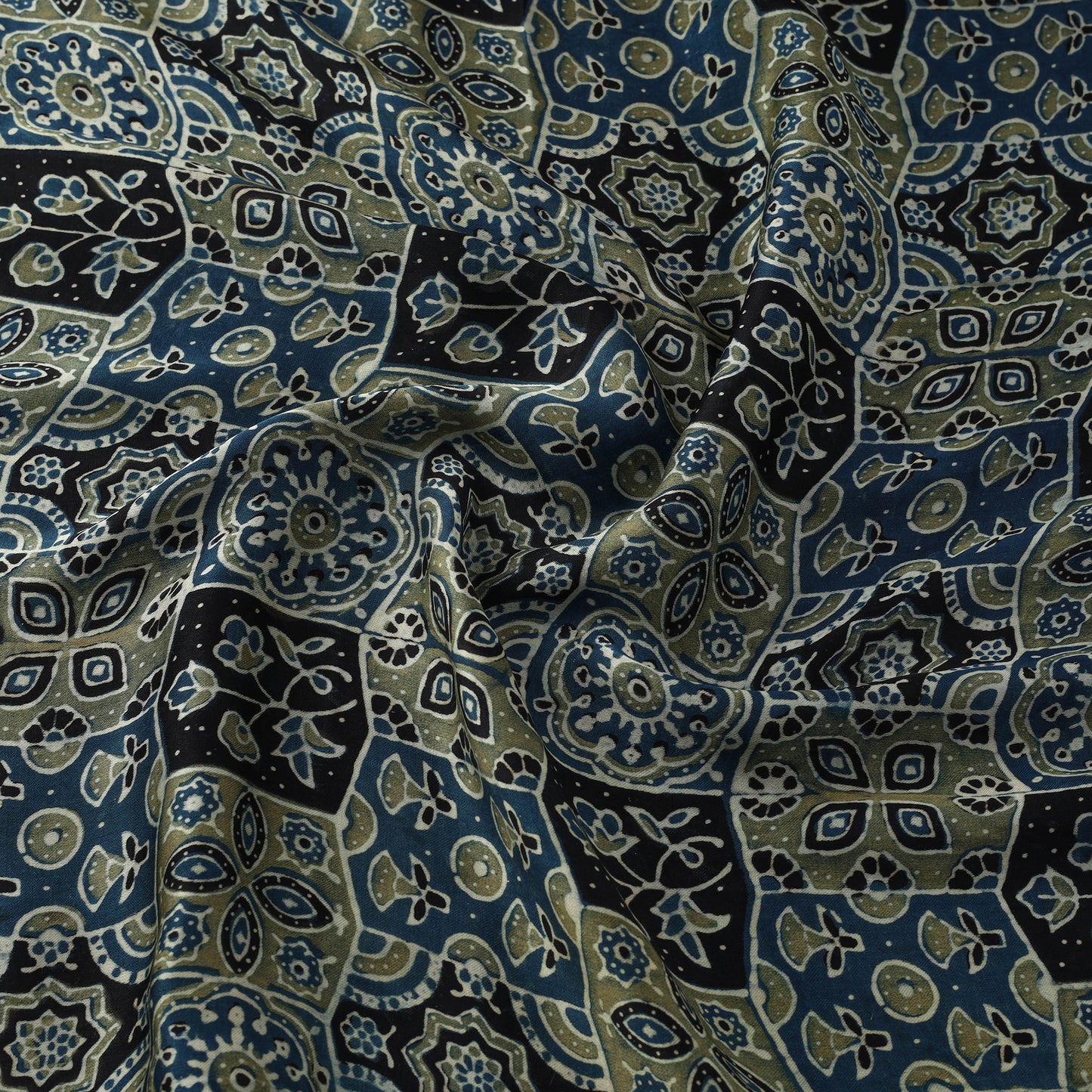 Blue - Modal Silk Ajrakh Print Fabric 14