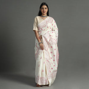 White - Bengal Nakshi Kantha Embroidery Silk Saree 29