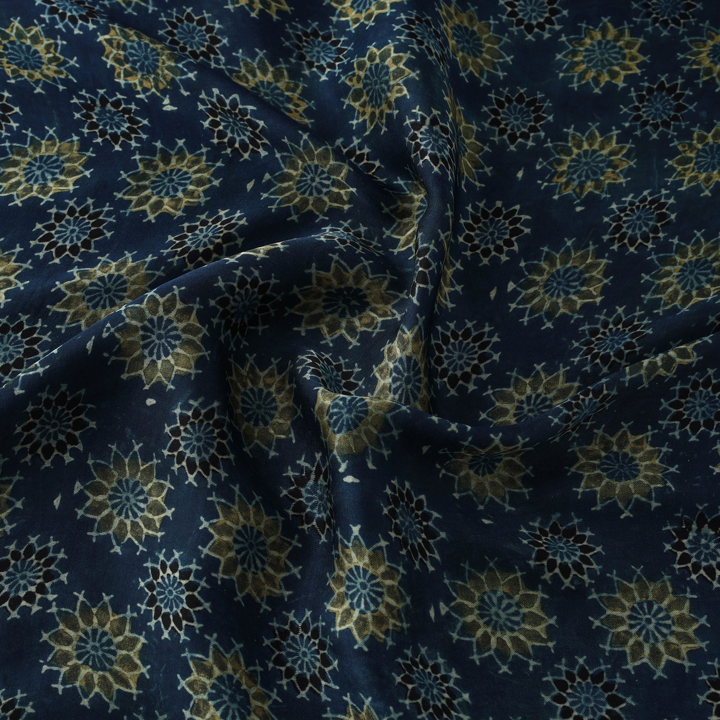 Blue - Modal Silk Ajrakh Print Fabric 15