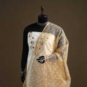 Beige - Bandhani Tie-Dye Kota Doria Cotton Dupatta 05