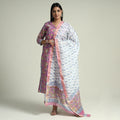 Buy Sanganeri Block Printed Maheshwari Silk Kurta with Palazzo & Dupatta Set Online at iTokri.com