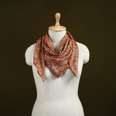 Red - Kalamkari Hand Block Print Natural Dyed Chanderi Silk Scarf  83