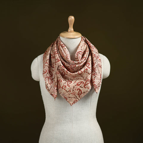 Beige - Kalamkari Hand Block Print Natural Dyed Chanderi Silk Scarf  84