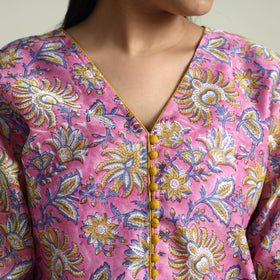 Buy Sanganeri Block Printed Maheshwari Silk Kurta with Palazzo & Dupatta Set Online at iTokri.com