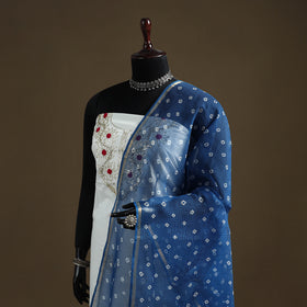 Blue - Bandhani Tie-Dye Kota Doria Cotton Dupatta 07