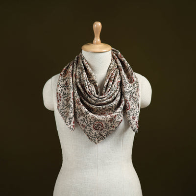 Beige - Kalamkari Hand Block Print Natural Dyed Chanderi Silk Scarf  88