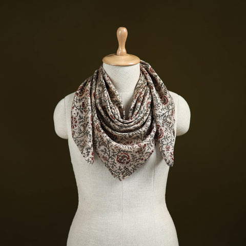 Beige - Kalamkari Hand Block Print Natural Dyed Chanderi Silk Scarf  88