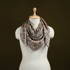 Beige - Kalamkari Hand Block Print Natural Dyed Chanderi Silk Scarf  88