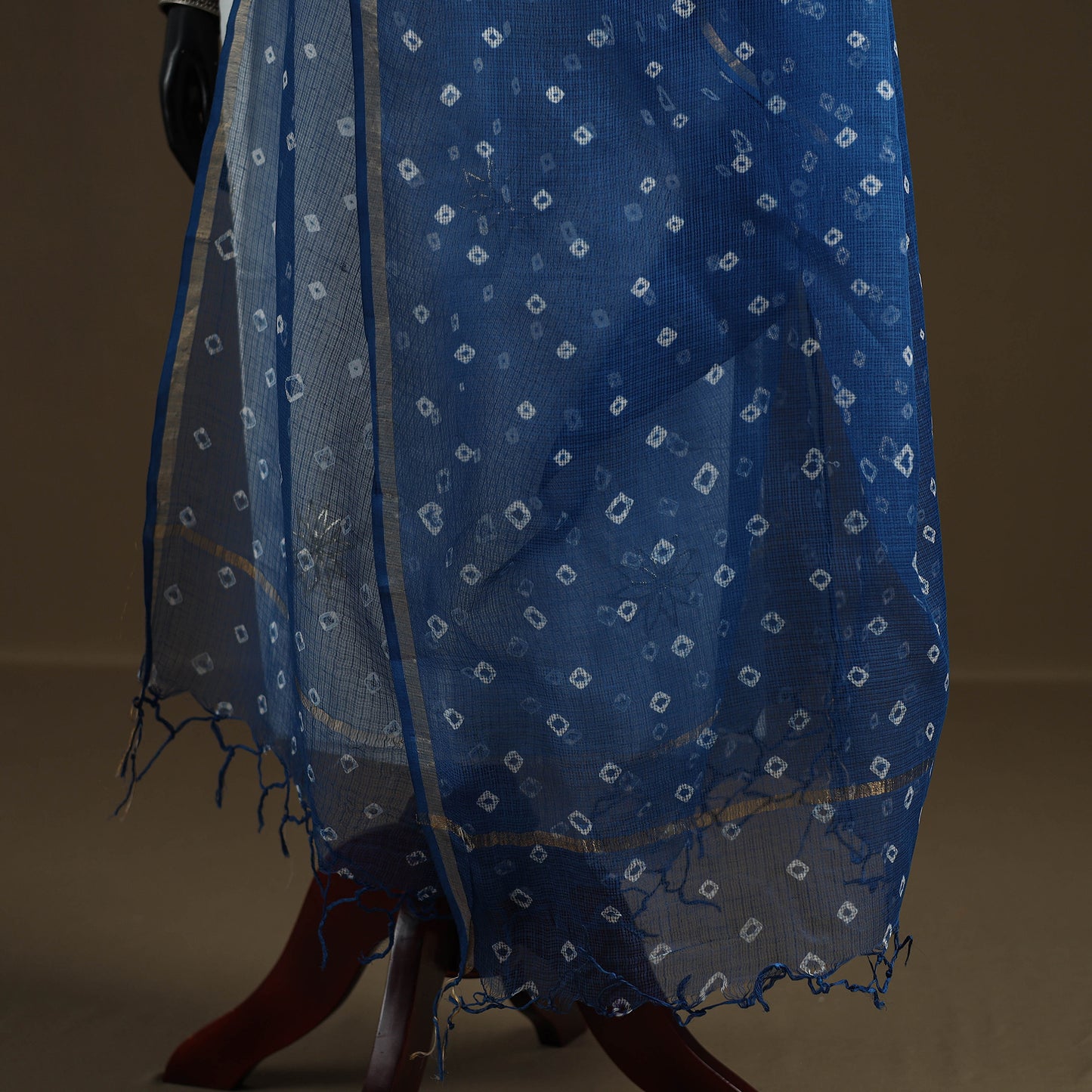 Blue - Bandhani Tie-Dye Kota Doria Cotton Dupatta 07