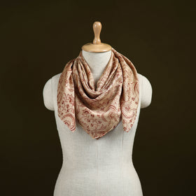 Beige - Kalamkari Hand Block Print Natural Dyed Chanderi Silk Scarf  89