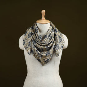 Beige - Kalamkari Hand Block Print Natural Dyed Chanderi Silk Scarf  90