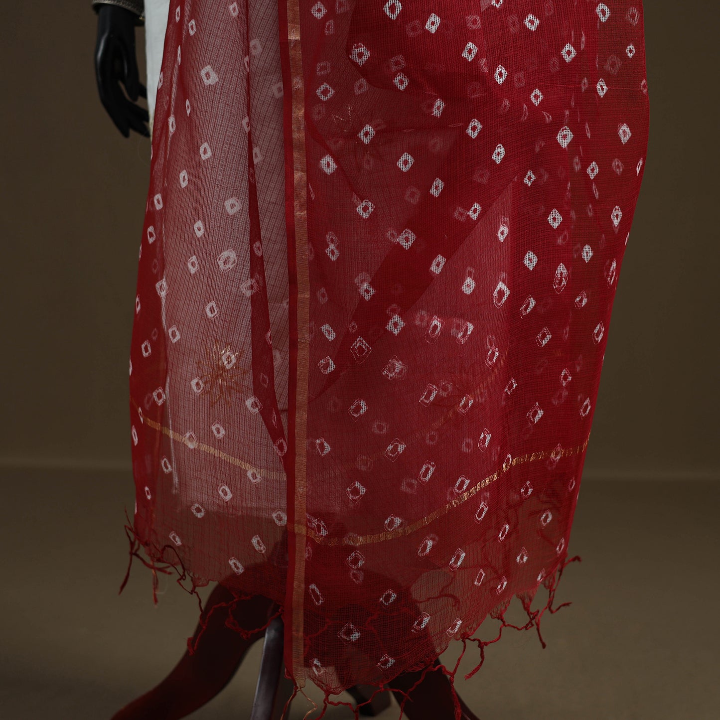 Red - Bandhani Tie-Dye Kota Doria Cotton Dupatta 08