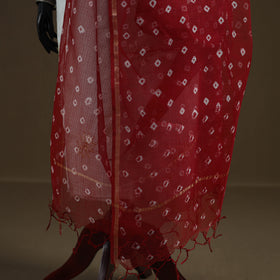 Red - Bandhani Tie-Dye Kota Doria Cotton Dupatta 08