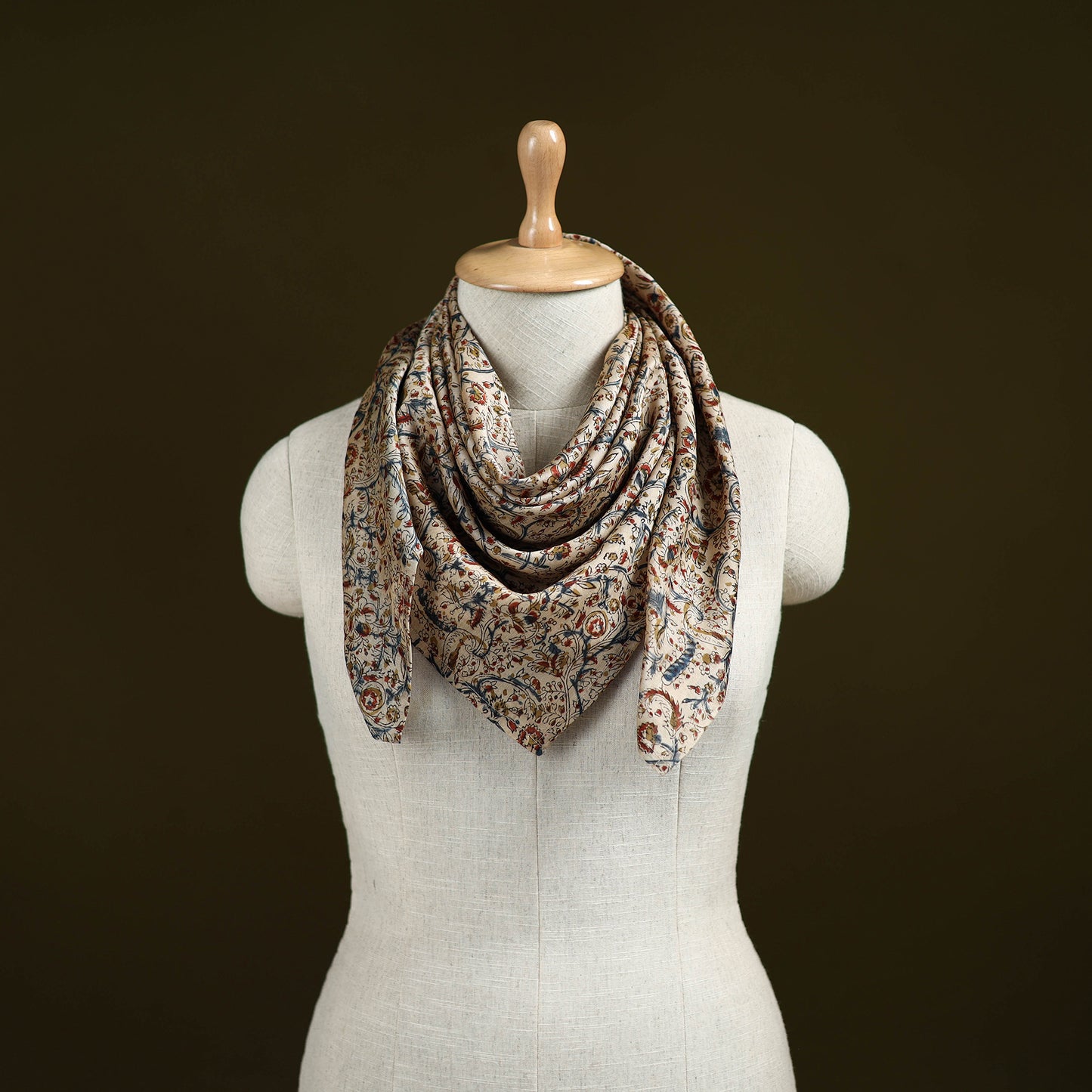 Beige - Kalamkari Hand Block Print Natural Dyed Chanderi Silk Scarf  92