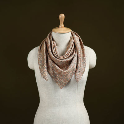 Beige - Kalamkari Hand Block Print Natural Dyed Chanderi Silk Scarf  93
