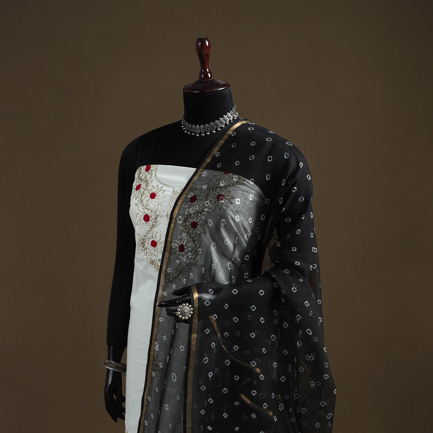 Black - Bandhani Tie-Dye Kota Doria Cotton Dupatta 09