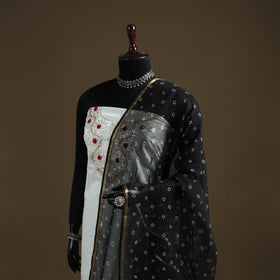 Black - Bandhani Tie-Dye Kota Doria Cotton Dupatta 09