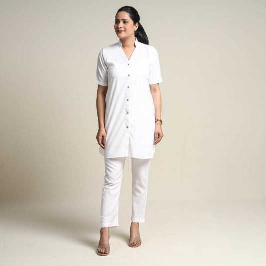 White - Plain Linen Cotton Co-Ord Set
