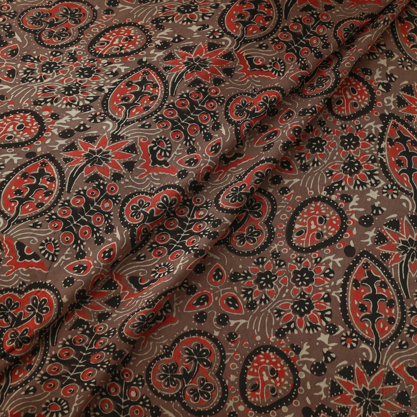 Brown - Modal Silk Ajrakh Print Fabric 17