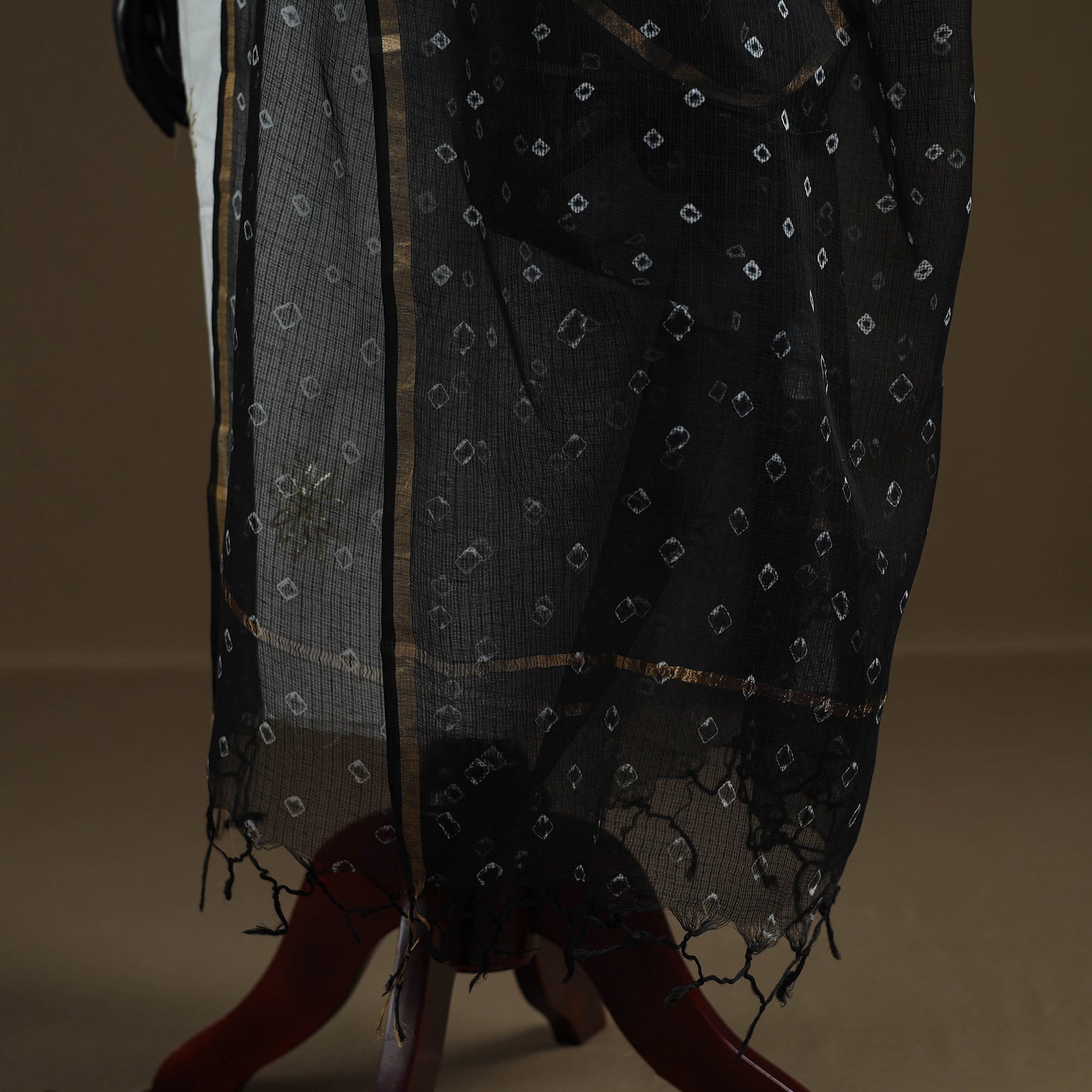 Black - Bandhani Tie-Dye Kota Doria Cotton Dupatta 09