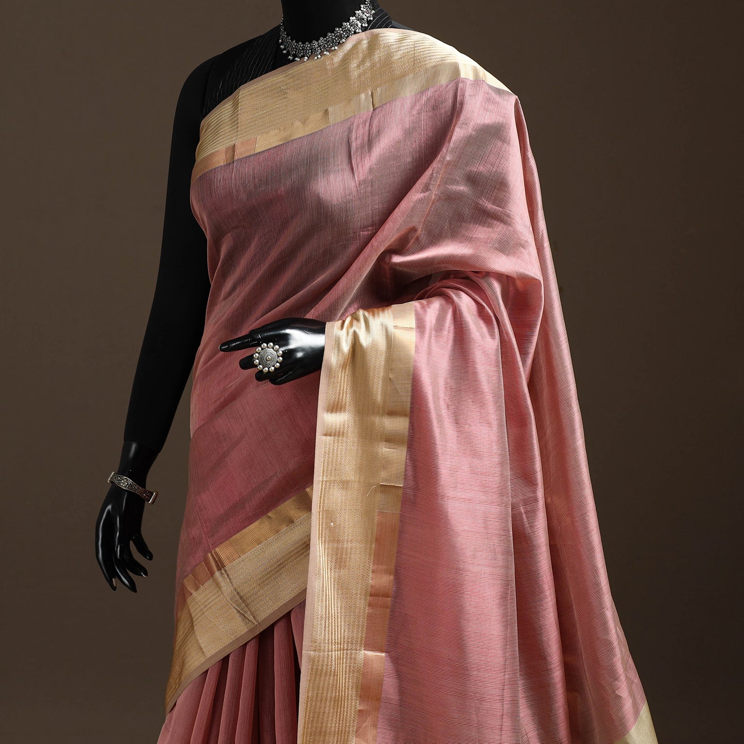 Handloom Maheshwari Saree with Ghicha Pallu Resham Border 07