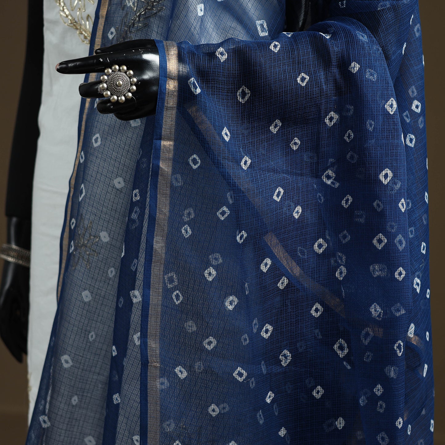 Blue - Bandhani Tie-Dye Kota Doria Cotton Dupatta 10