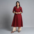 Maroon - Dharwad Cotton A-Line Kurta