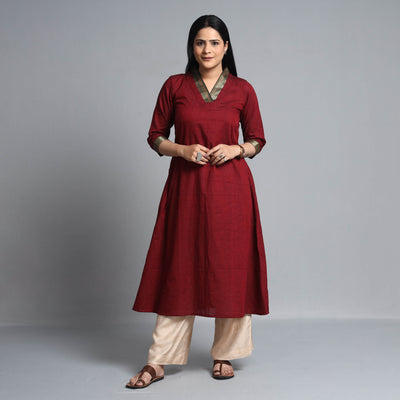 Maroon - Dharwad Cotton A-Line Kurta