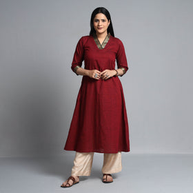 Maroon - Dharwad Cotton A-Line Kurta