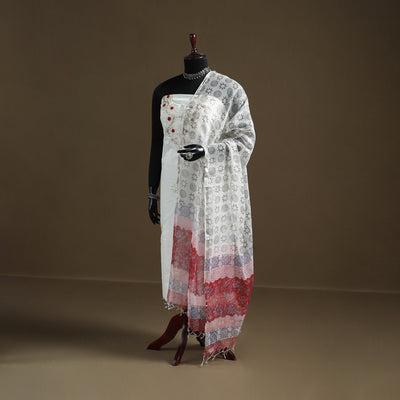 White - Sanganeri Hand Block Print Kota Doria Cotton Dupatta 02