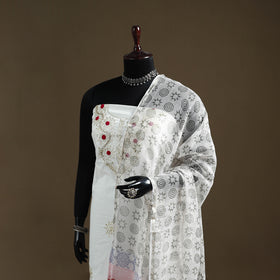 White - Sanganeri Hand Block Print Kota Doria Cotton Dupatta 02