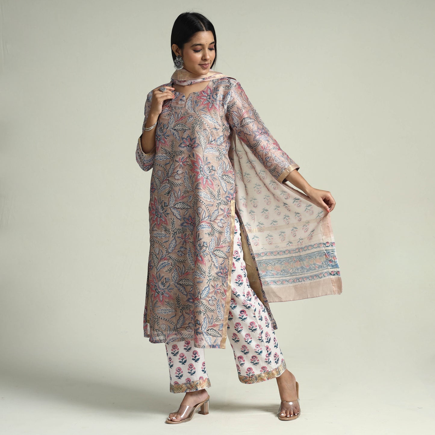 Sanganeri Kurta with Palazzo & Dupatta Set