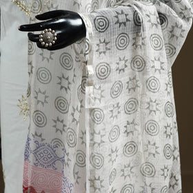 White - Sanganeri Hand Block Print Kota Doria Cotton Dupatta 02