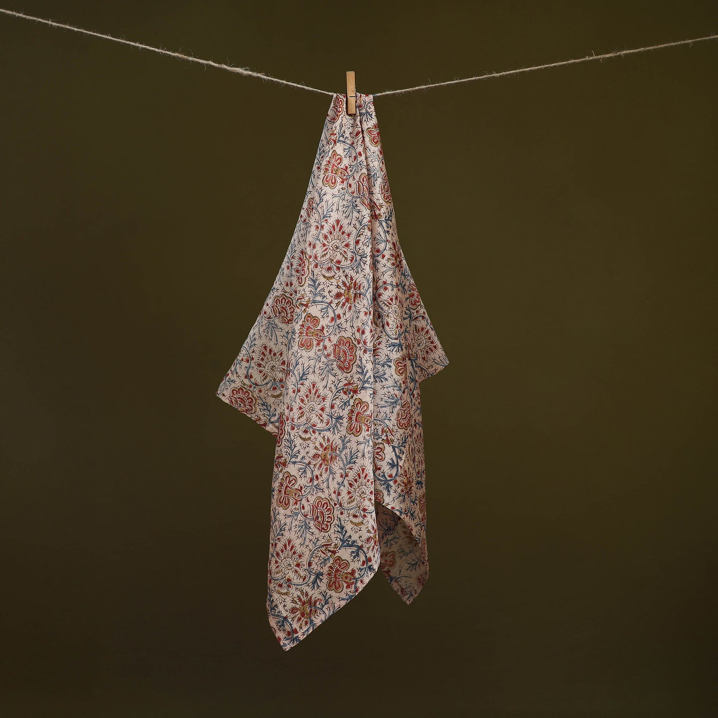 Beige - Kalamkari Hand Block Print Natural Dyed Chanderi Silk Scarf  91