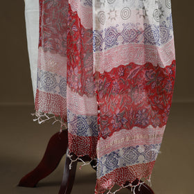 White - Sanganeri Hand Block Print Kota Doria Cotton Dupatta 02