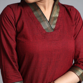 Maroon - Dharwad Cotton A-Line Kurta