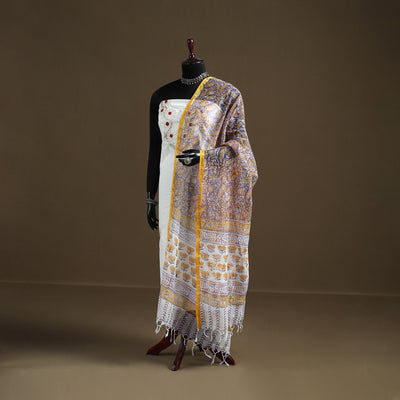 Purple - Sanganeri Hand Block Print Kota Doria Cotton Dupatta 03