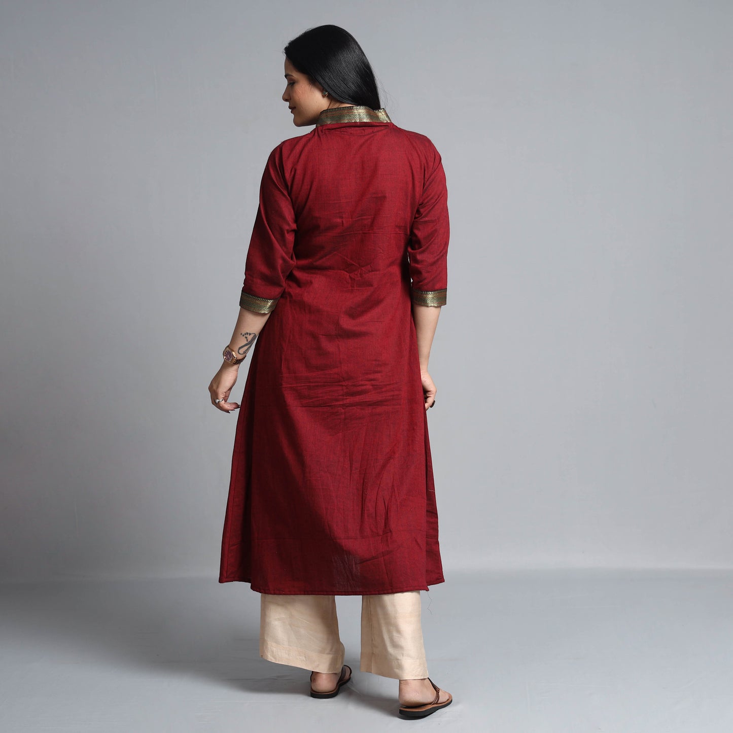 Maroon - Dharwad Cotton A-Line Kurta