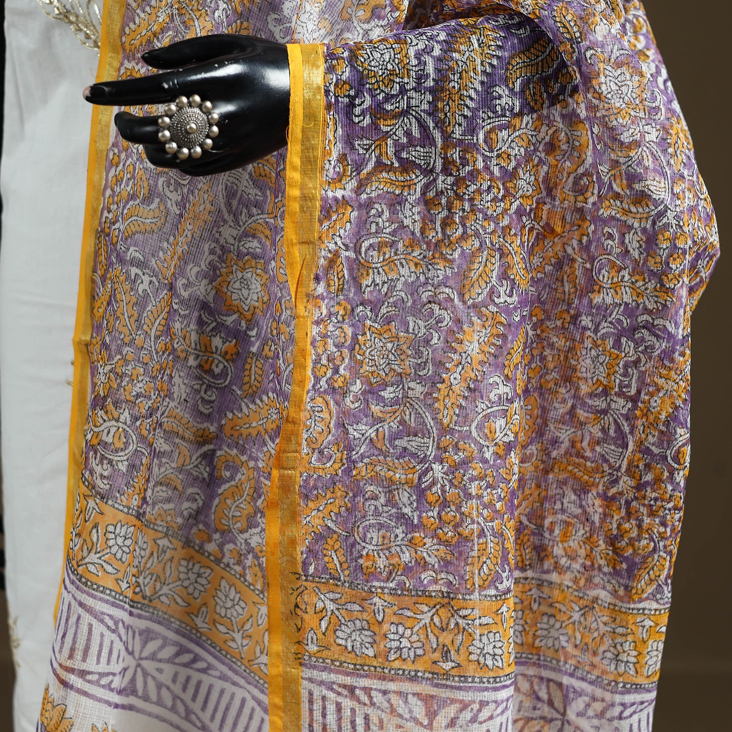 Purple - Sanganeri Hand Block Print Kota Doria Cotton Dupatta 03