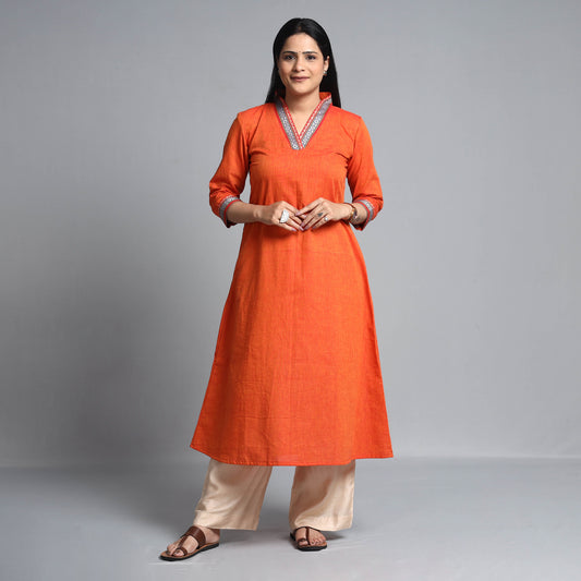 Orange Dharwad Cotton Long Kurta