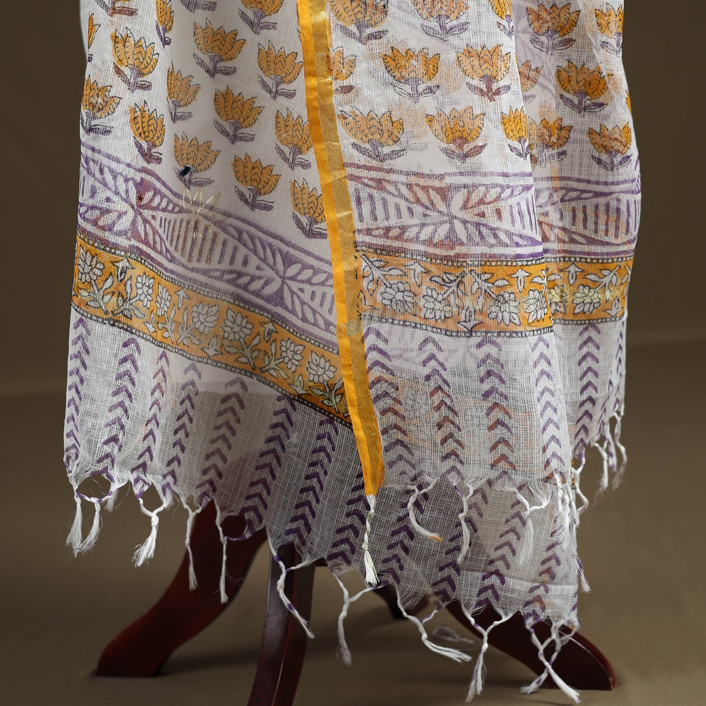 Purple - Sanganeri Hand Block Print Kota Doria Cotton Dupatta 03