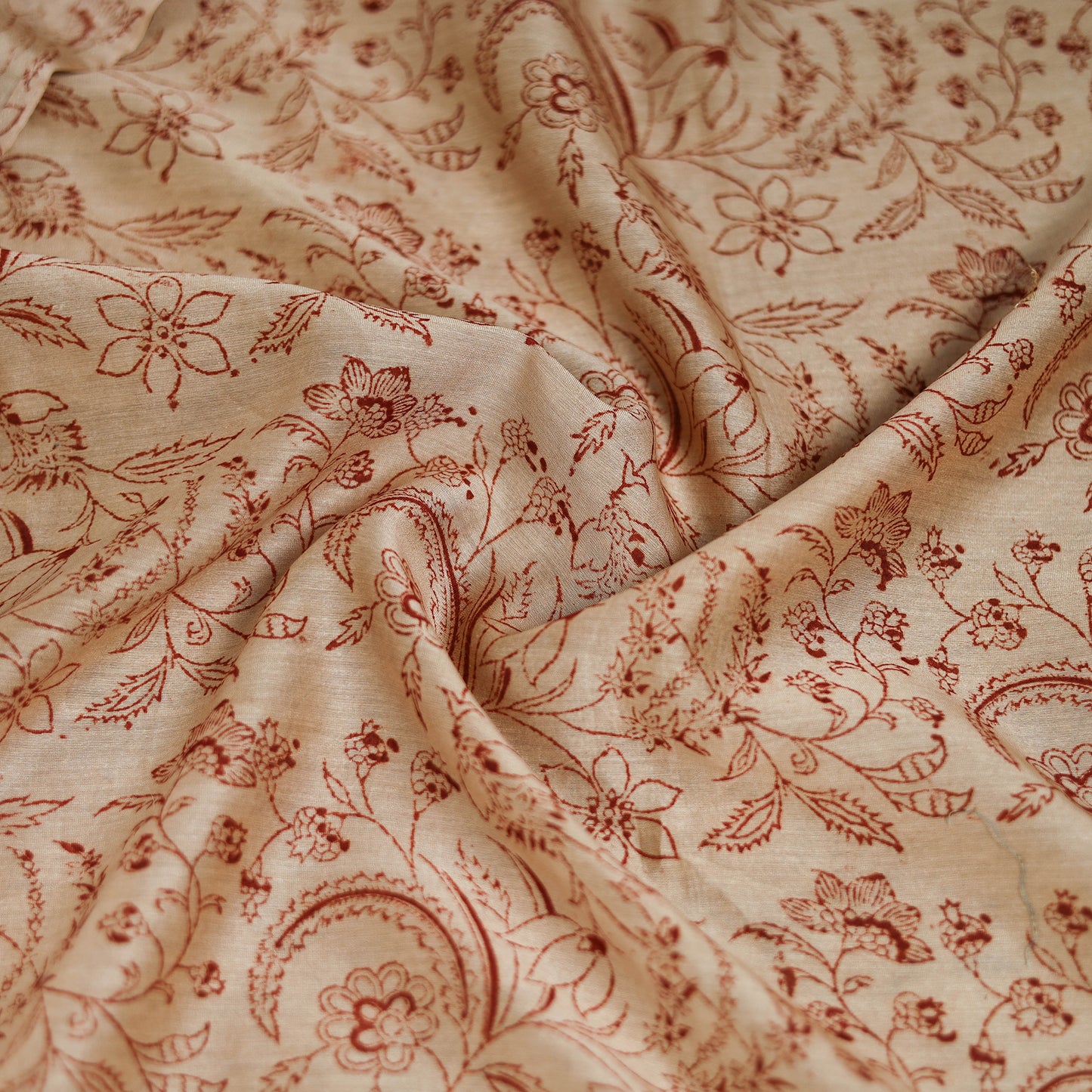 Beige - Kalamkari Hand Block Print Natural Dyed Chanderi Silk Scarf  89