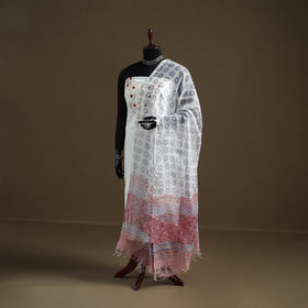 White - Sanganeri Hand Block Print Kota Doria Cotton Dupatta 04