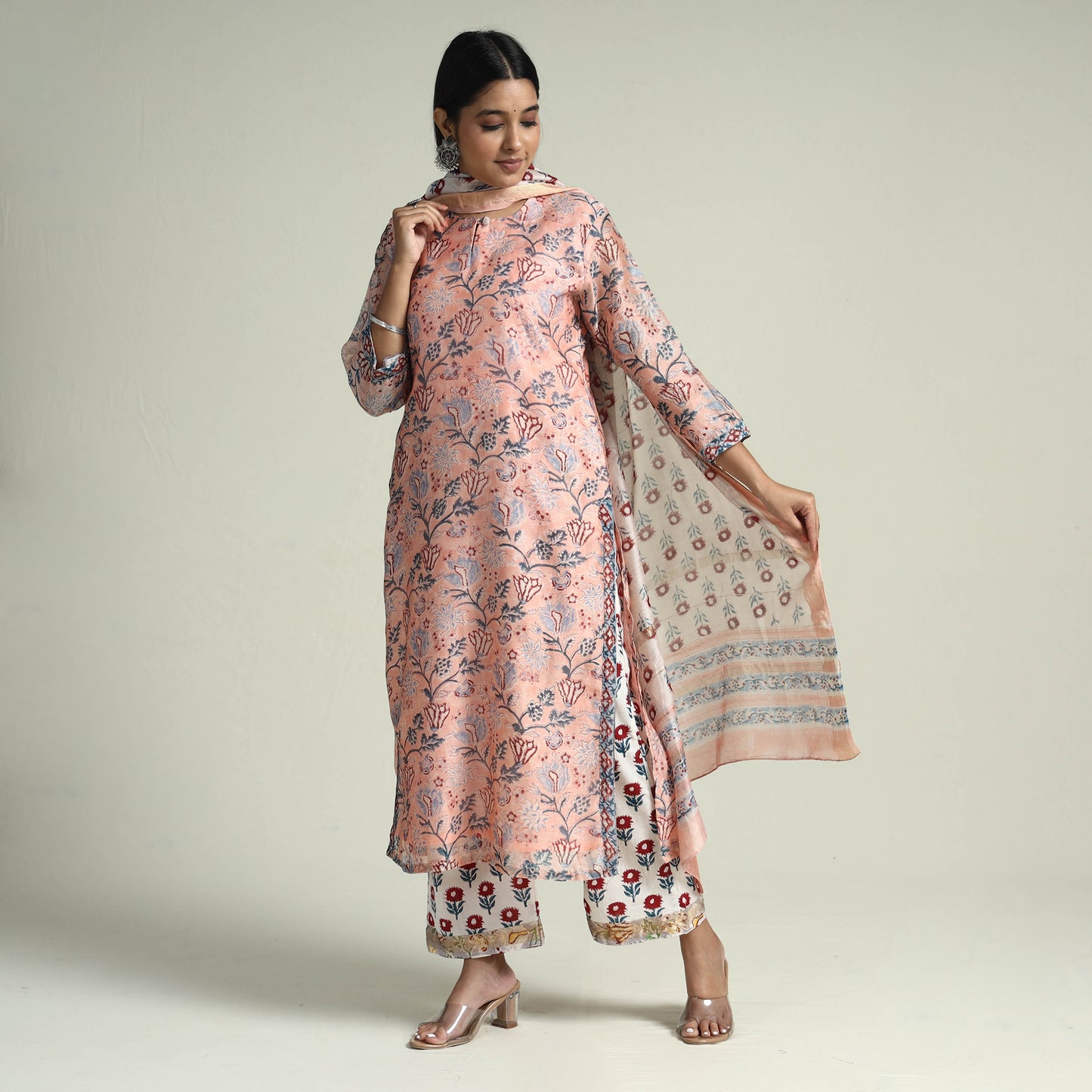  Sanganeri Kurta with Palazzo & Dupatta Set
